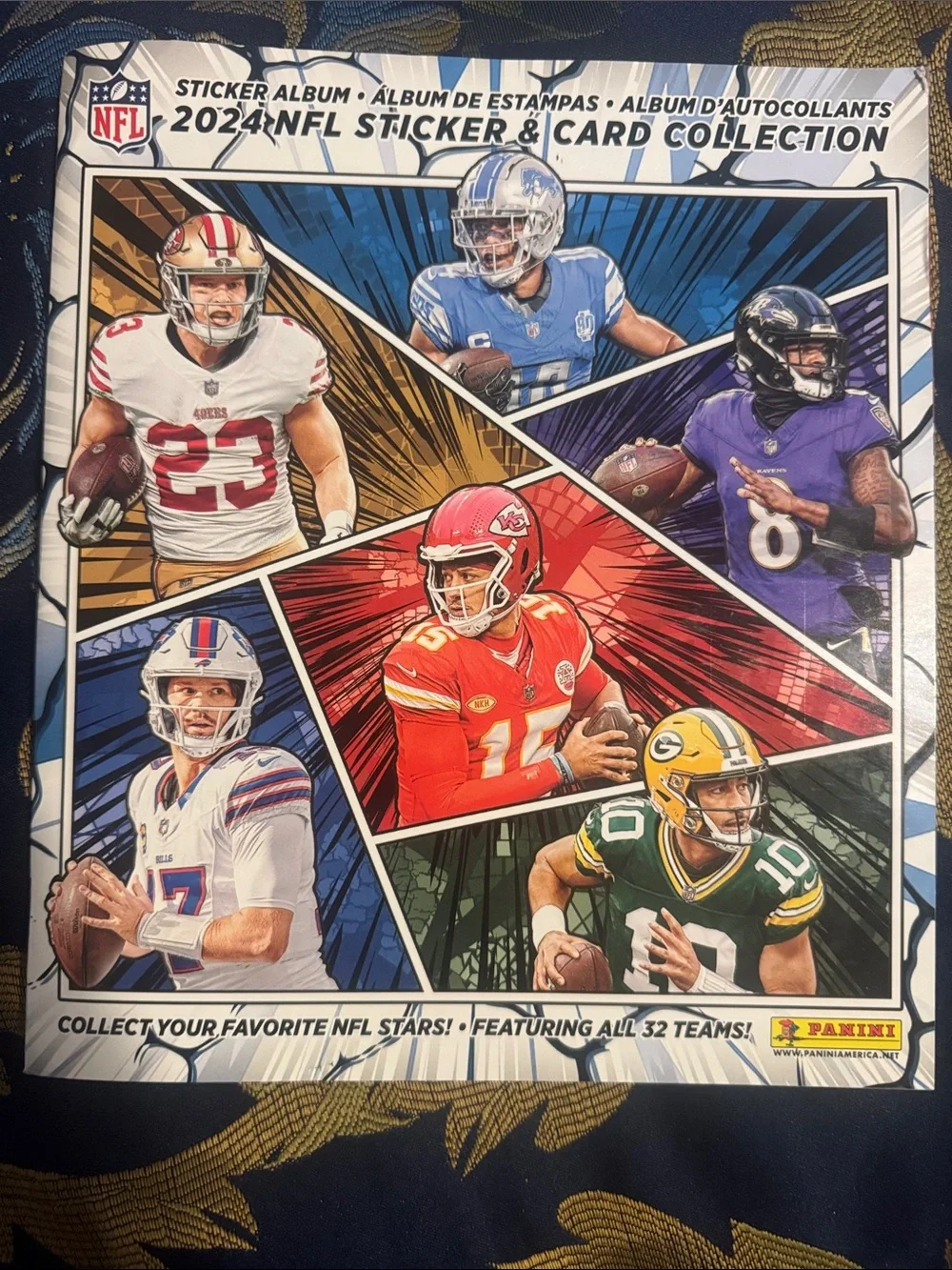 Panini NFL Sticker & Card Album Cover — Red, Black, White, Blue